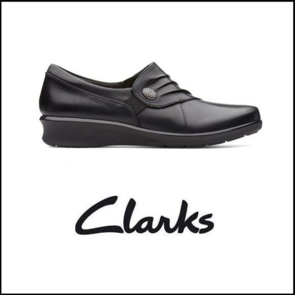 Clarks Womens Hope Roxanne Black Leather Slip On Comfort Loafers Shoes 6 NEW - Picture 3 of 11